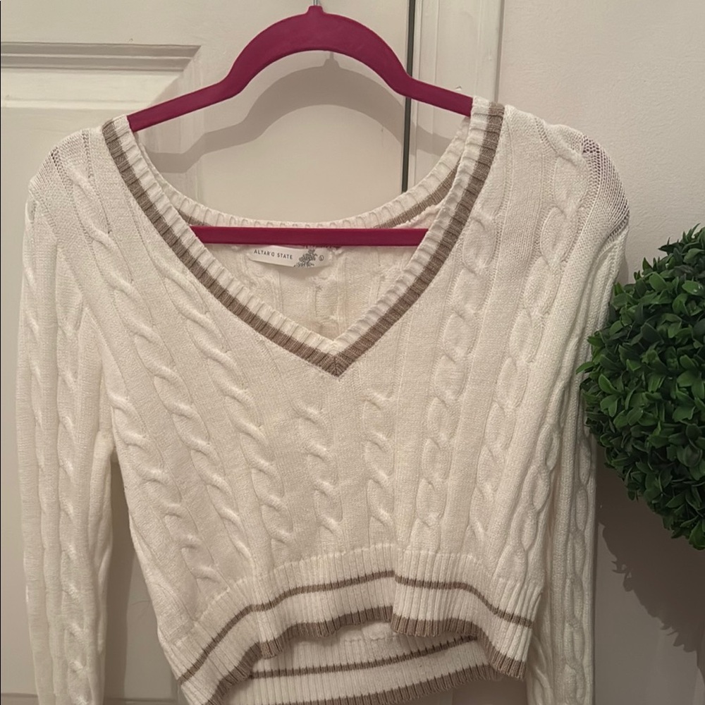 Altard State Women's White Cable Knit Sweater